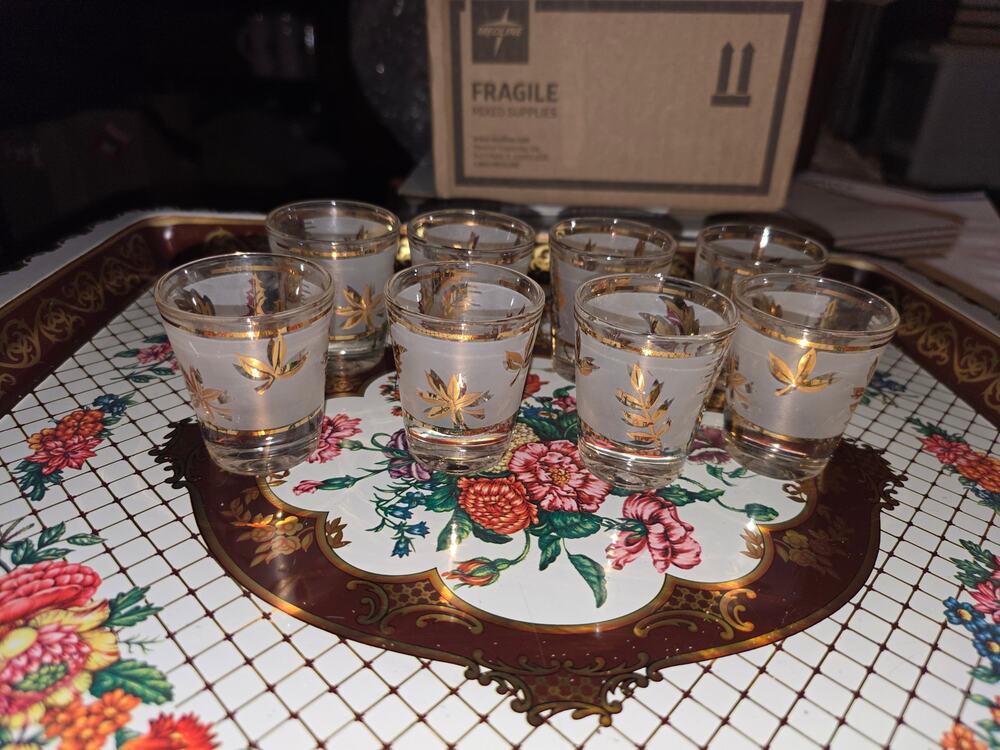 Libbey shot glasses gold leaf